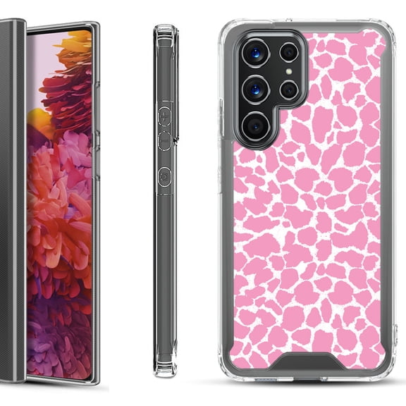 Shockproof Bumper Phone Case for Samsung Galaxy S22 Ultra 5G, by OneToughShield ® - Giraffe/Pink