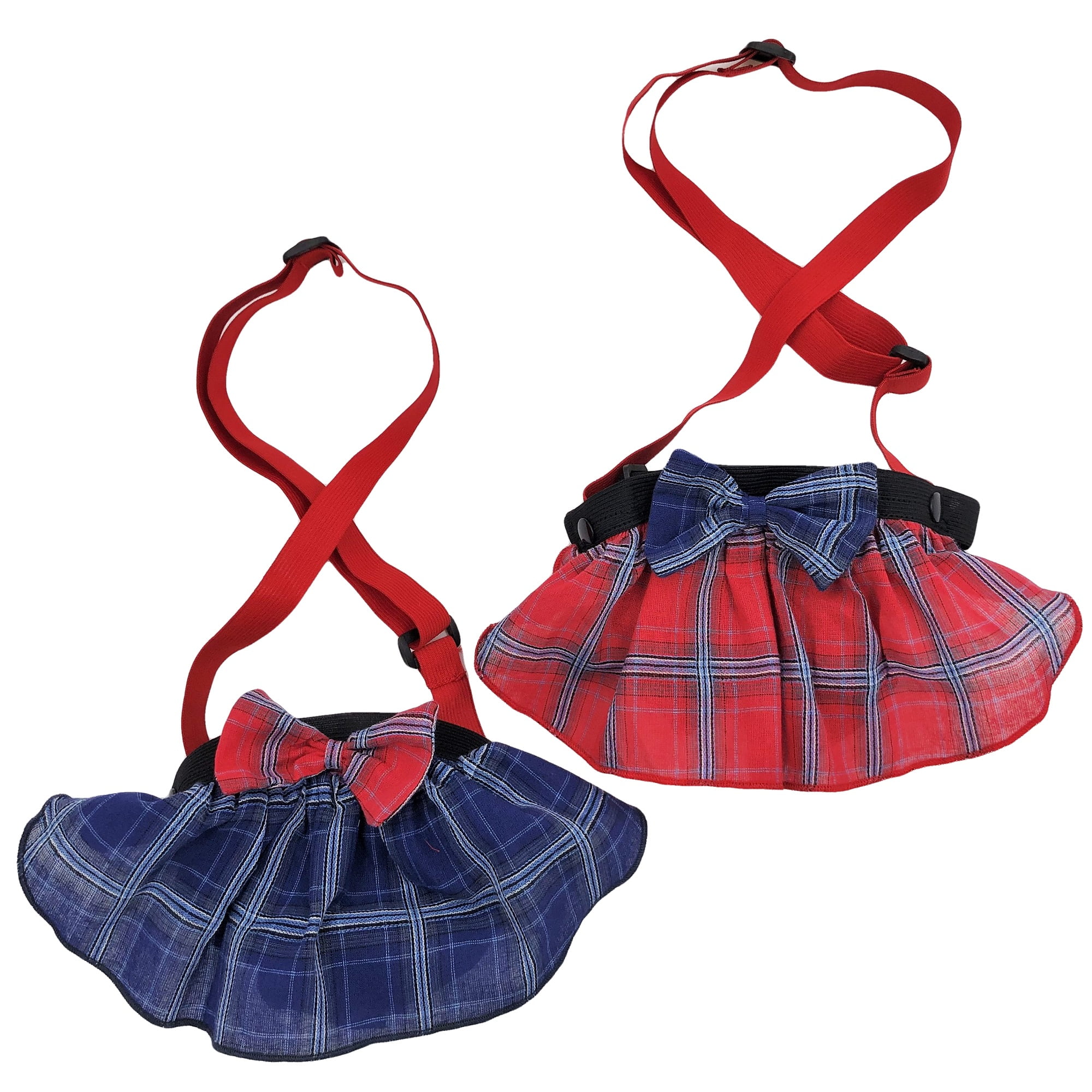 Pack of 2 Dog Skirt Female Diapers Plaid for Small and Large Pet Cotton Blue Red