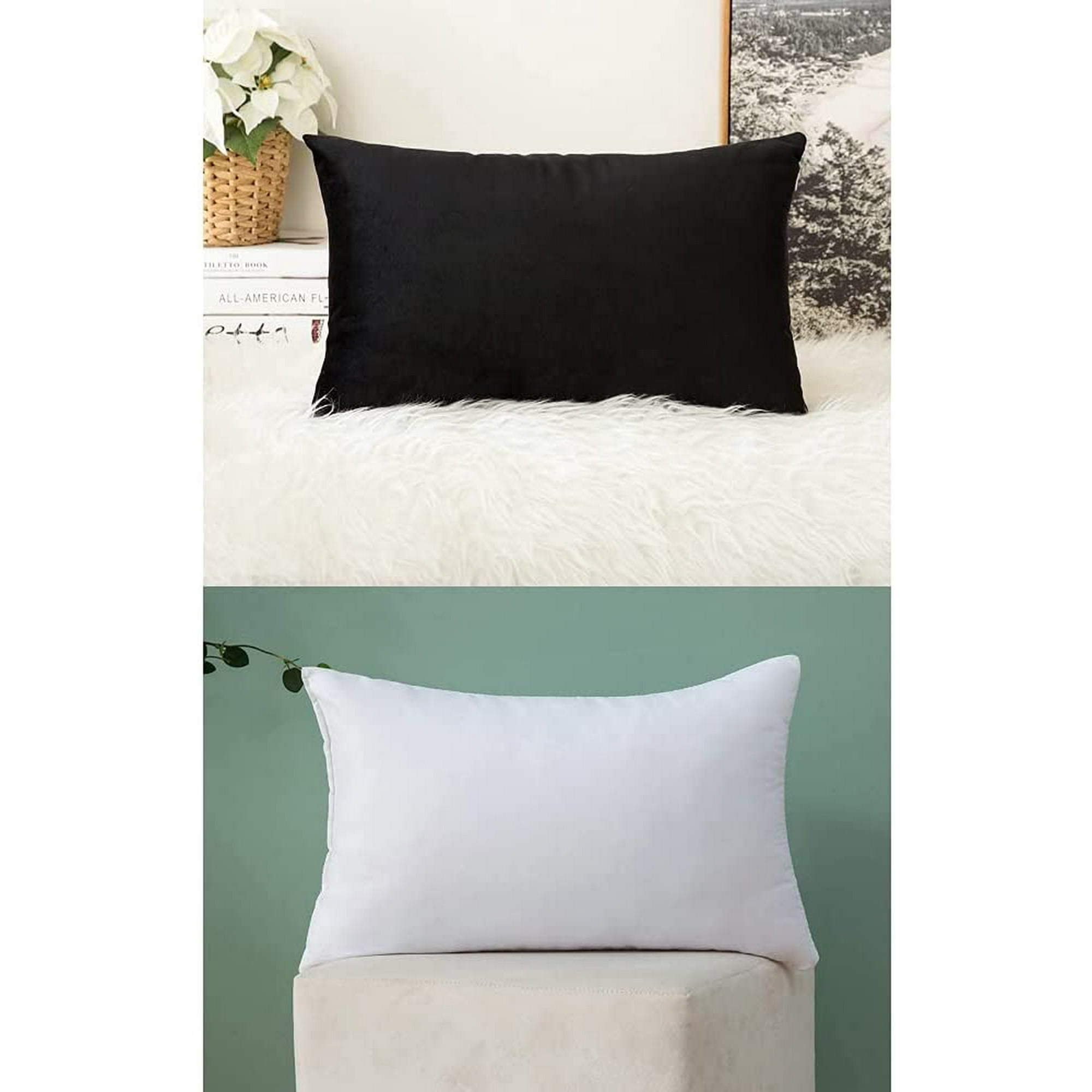 Iguohao Velvet Soft Soild Decorative Square Pillow Cover Blend Throw Pillow Insert For Sofa Bedroom Living Room 12x20 Inch Black Other