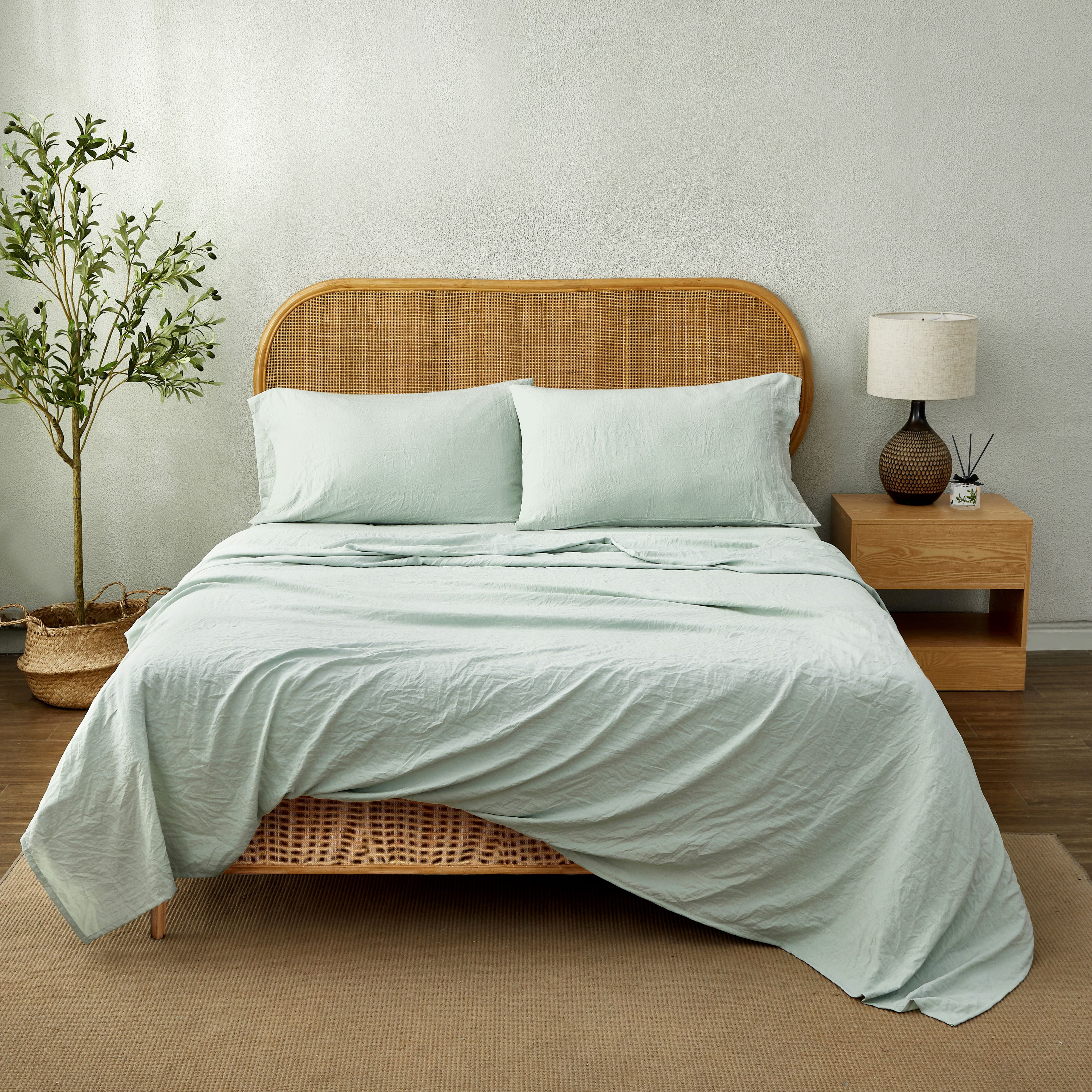 Mainstays Washed Ultra Soft Microfiber Bed Sheet Set, Full, Soft Sea, 4 Piece