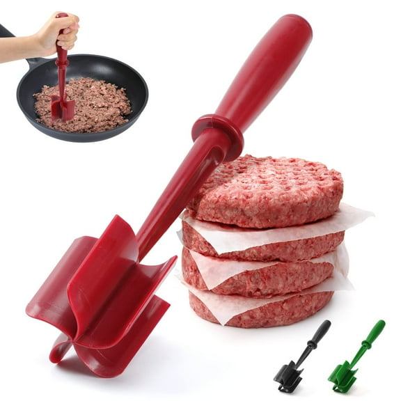 Meat Chopper,Hamburger Chopper,Potato Masher - Professional Multifunctional Heat Resistant Nylon Ground Beef Smasher Kitchen Tools And Gadgets,​Safe For Non-Stick Cookware,Red