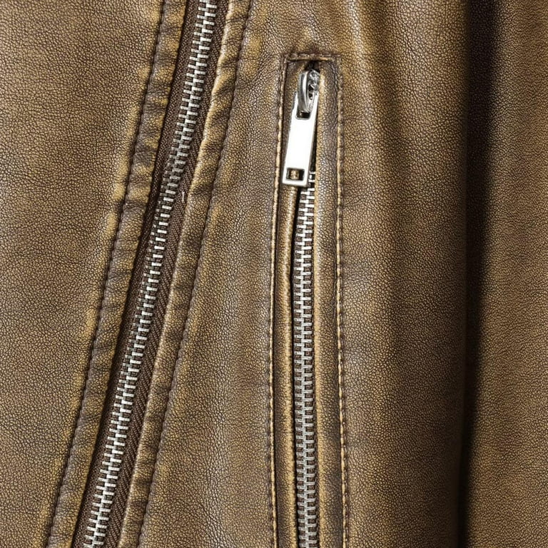 ZUKMRJPC Women's Vintage Washed Leather Jacket Classic Solid