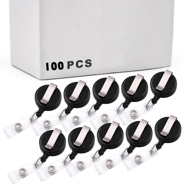 Officeship BLACK Retracting ID Card Badge Reels Wholesale For 100 PCS