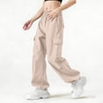 thumbnail image 6 of Hurxie Women's Cargo Pants Baggy Parachute Pants Joggers Y2k Trendy Stretchy High Waist Wide Leg Trousers with Pockets Khaki,M, 6 of 7