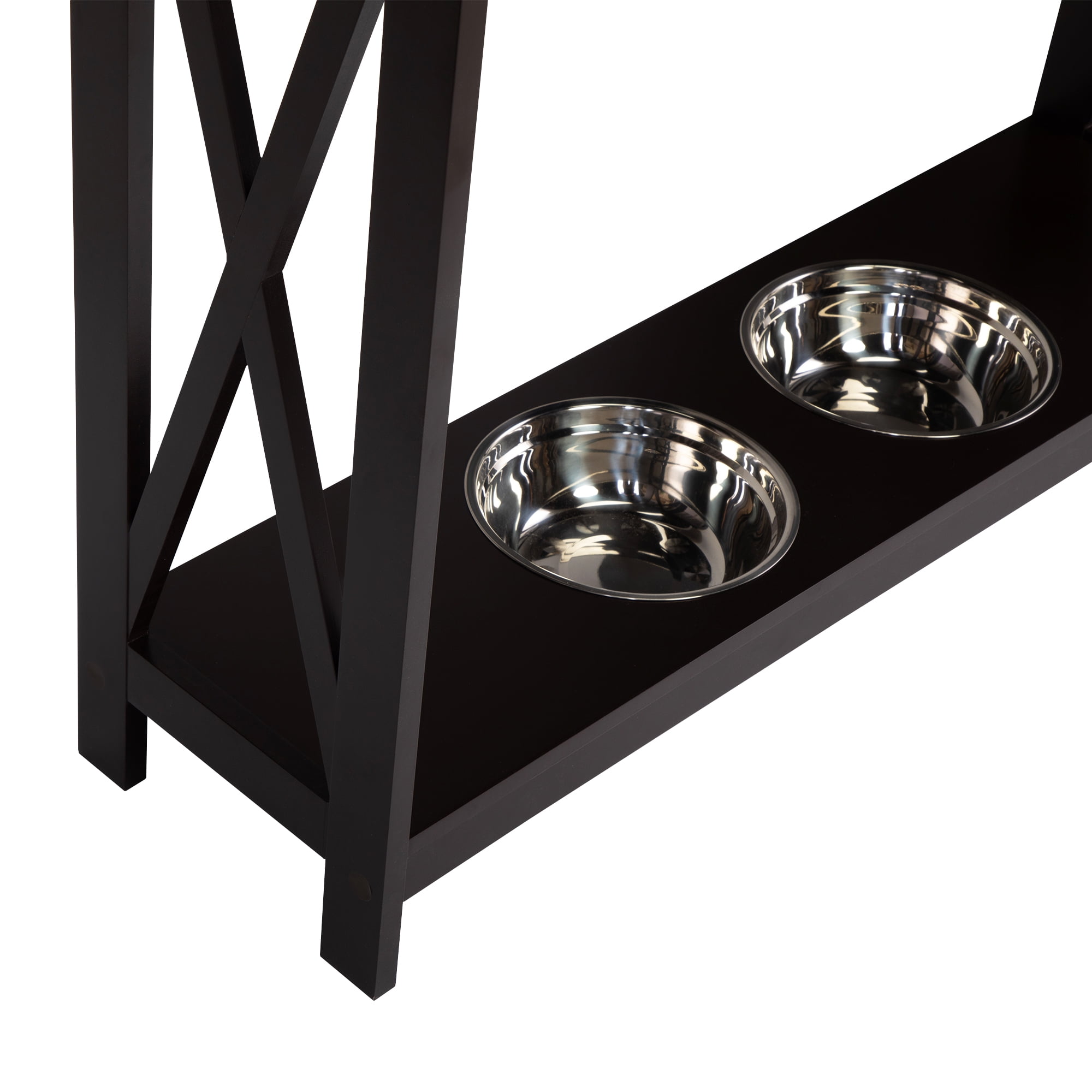 Private Jungle Console Table Hallway Stand, Narrow Sofa Side Table with Pet Feeding Station (Black) Private Jungle Console Table Hallway Stand, Narrow Sofa Side Table with Pet Feeding Station (Black)