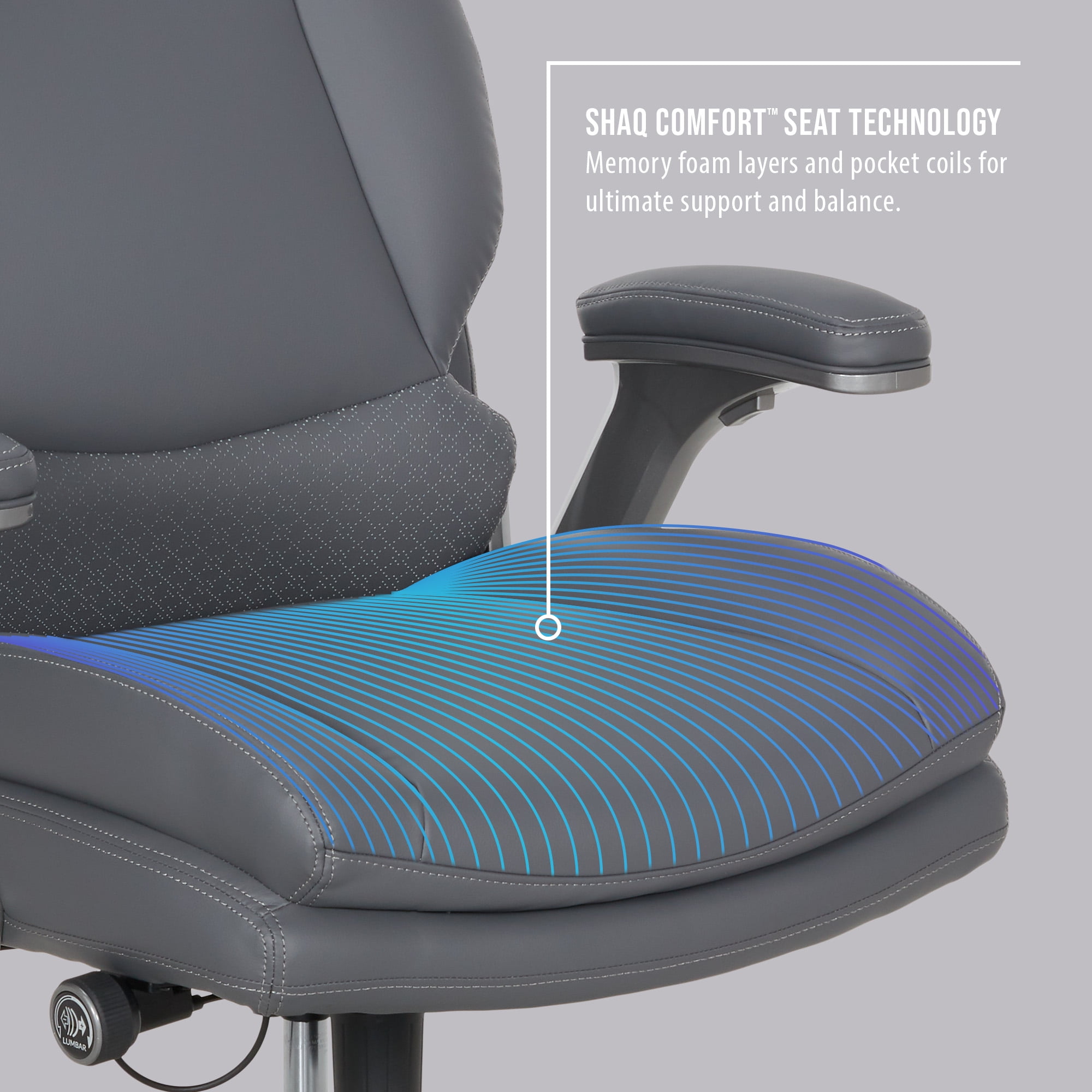 Shaq Tarvos Premium Ergonomic Big & Tall Office Chair, PureSoft Upholstery with Height Adjustable and Flip-Up Arms, Gray