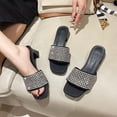 thumbnail image 4 of Zapatillas de verano con tacón grueso y diamantes de imitación para mujer, elegantes zapatillas de tacón alto a la moda para mujer, sandalias con tiras y punta cuadrada, 4 of 6
