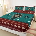 thumbnail image 4 of Erosebridal Bohemian Aztec Full Size Sheets, Green Red Aesthetic Bed Sheets, 4 Pieces 1 Flat Sheet, 1 Fitted Sheet and 2 Pillowcases, 4 of 5