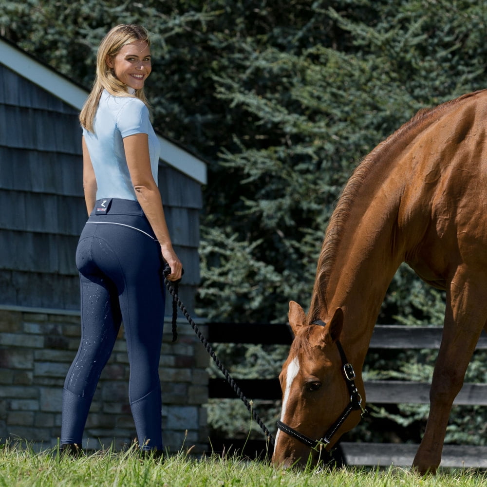 HORZE Nordic Performance Sporty Silicone Grip Full Seat Equestrian Horseback Riding Pants Breeches - Peacoat Dark Blue - US 24
