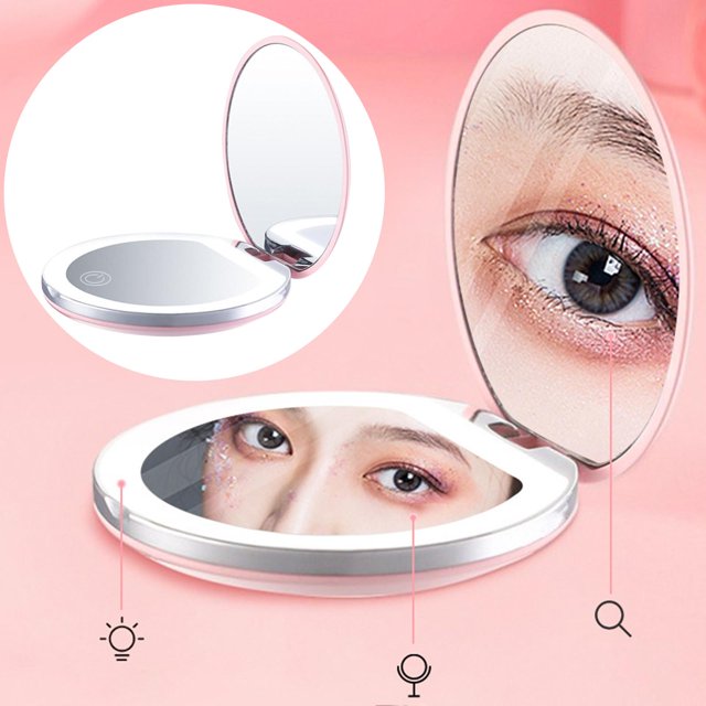Espejo aumentos 2 luces Espejo de maquilje portátil recgable por USB Perfecto pa hombro Necesidades - morado Rosado morado Yinane Espejo para maquillarse