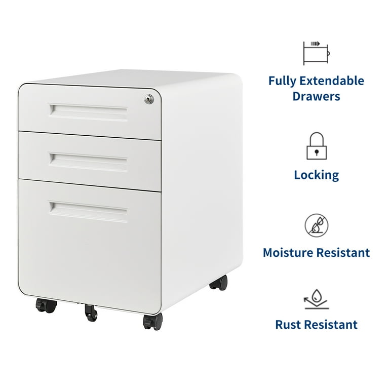 STANI Mobile File Cabinet 3 Drawer Metal Storage Filing Cabinet with Lock  and Key, Under Desk Legal Letter File Rolling Cabinets with Anti - tilt  Wheels for Home & Office 