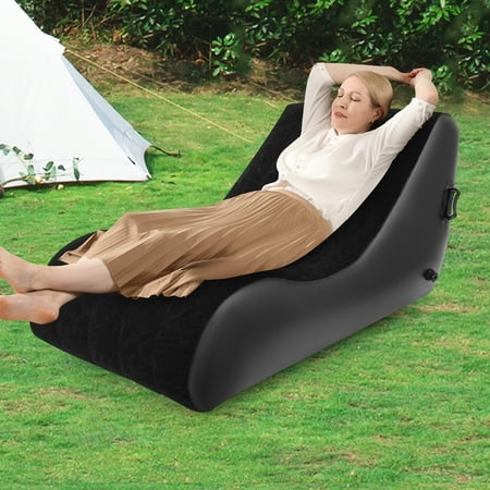 ToppiJoy Black Inflatable Sofa Bed with Air Pump Backrest Bed Lounger for Sleeping Reading BBL Inflatable Chair Folding Sofa Bed Blow up Sofa Air Chair for Relaxation Camping