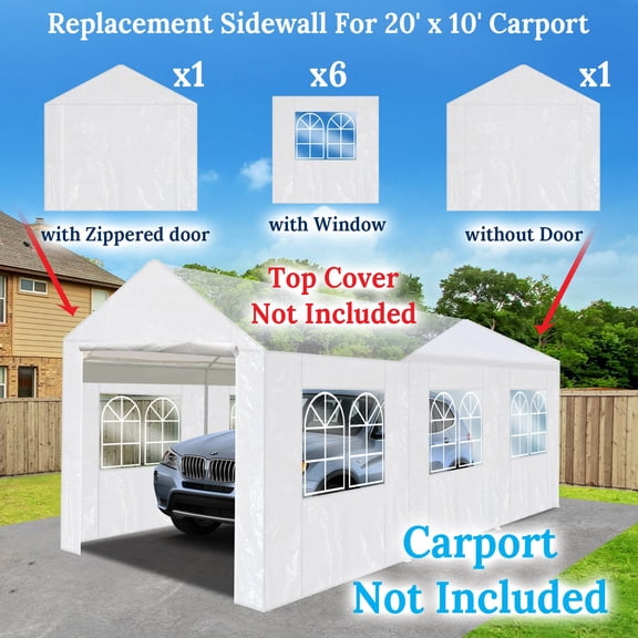 Replacement Carport Sidewall for 10x20 Tent Garage, Replacement Kit Enclosed Panels (Side Wall Only)