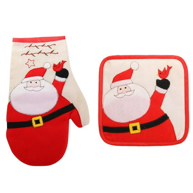 Ensemble de 2 Pcs Support de Moufle de Four de Noël Résistant à la Chaleur Gant de Four Coussinet Chauffant de Noël