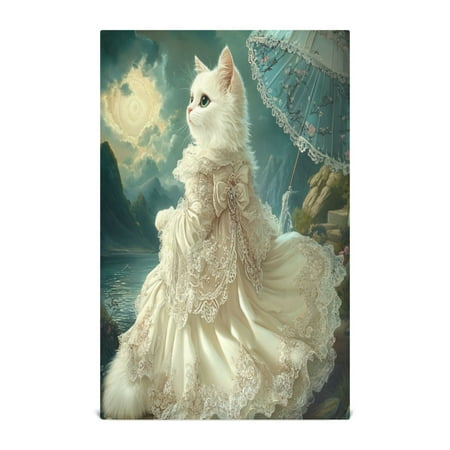 

WOBOGO Princess White Cat Kitchen Towel 1 Piece Large Cotton Dishcloth Premium Absorbency Set with Hanging Loop