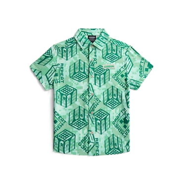 Minecraft Boys Graphic Button Up Resort Shirt with Short Sleeves, Sizes 4-18