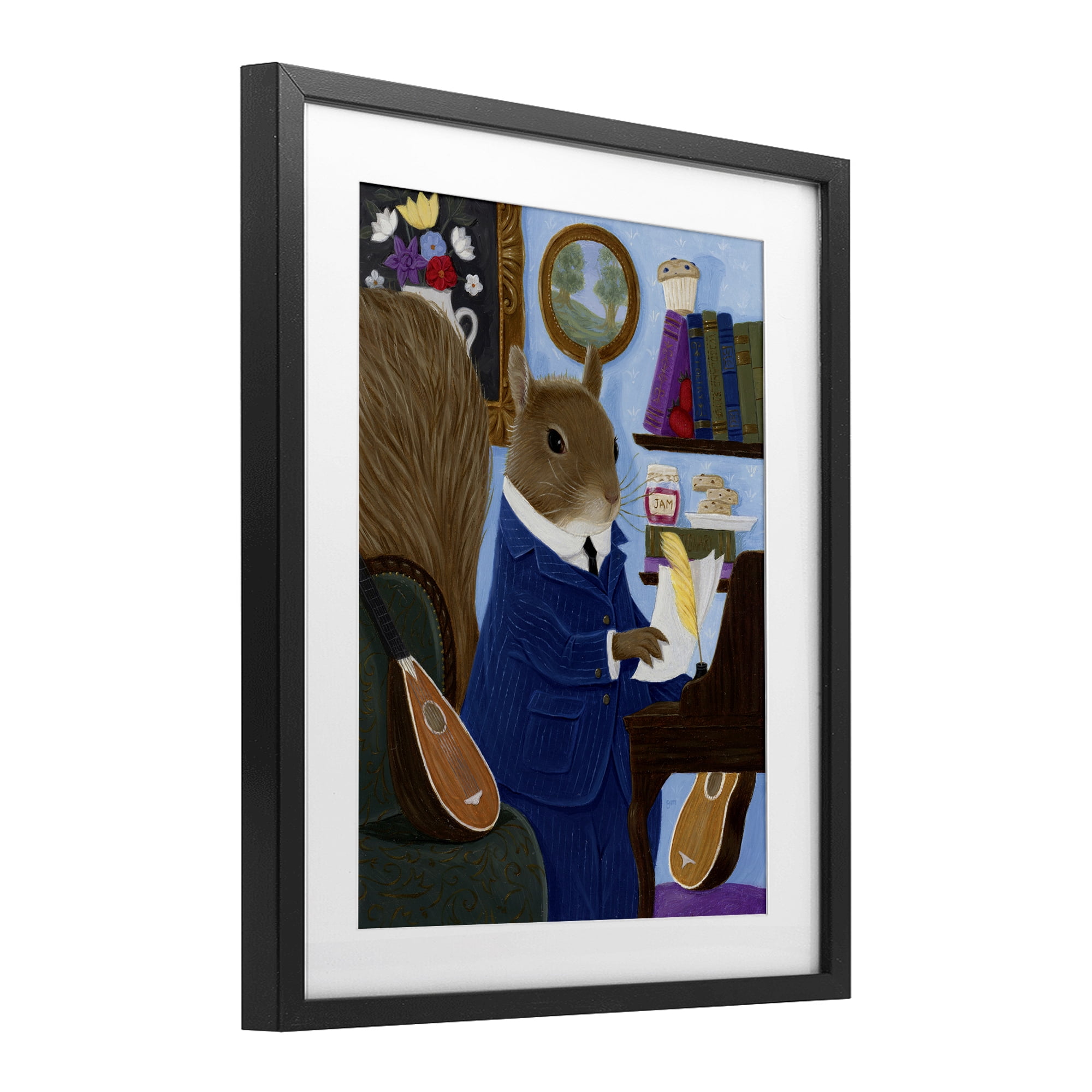 Stupell Industries Gentleman Squirrel Composing Black Framed Print Under Glass, design by Gina Matarazzo