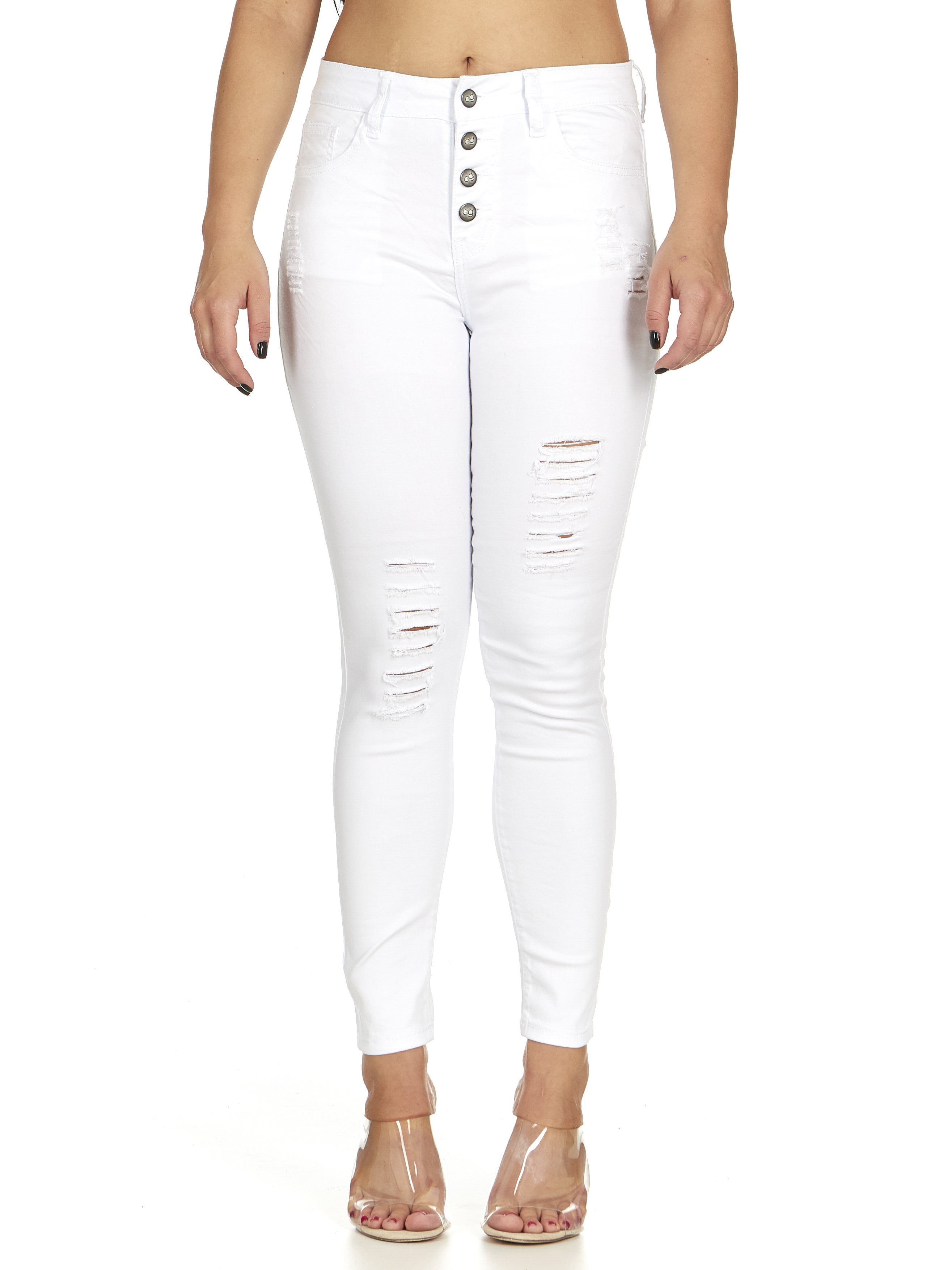 CG Jeans - Cover Girl Women's Ripped Slits Mid Rise Exposed Button ...