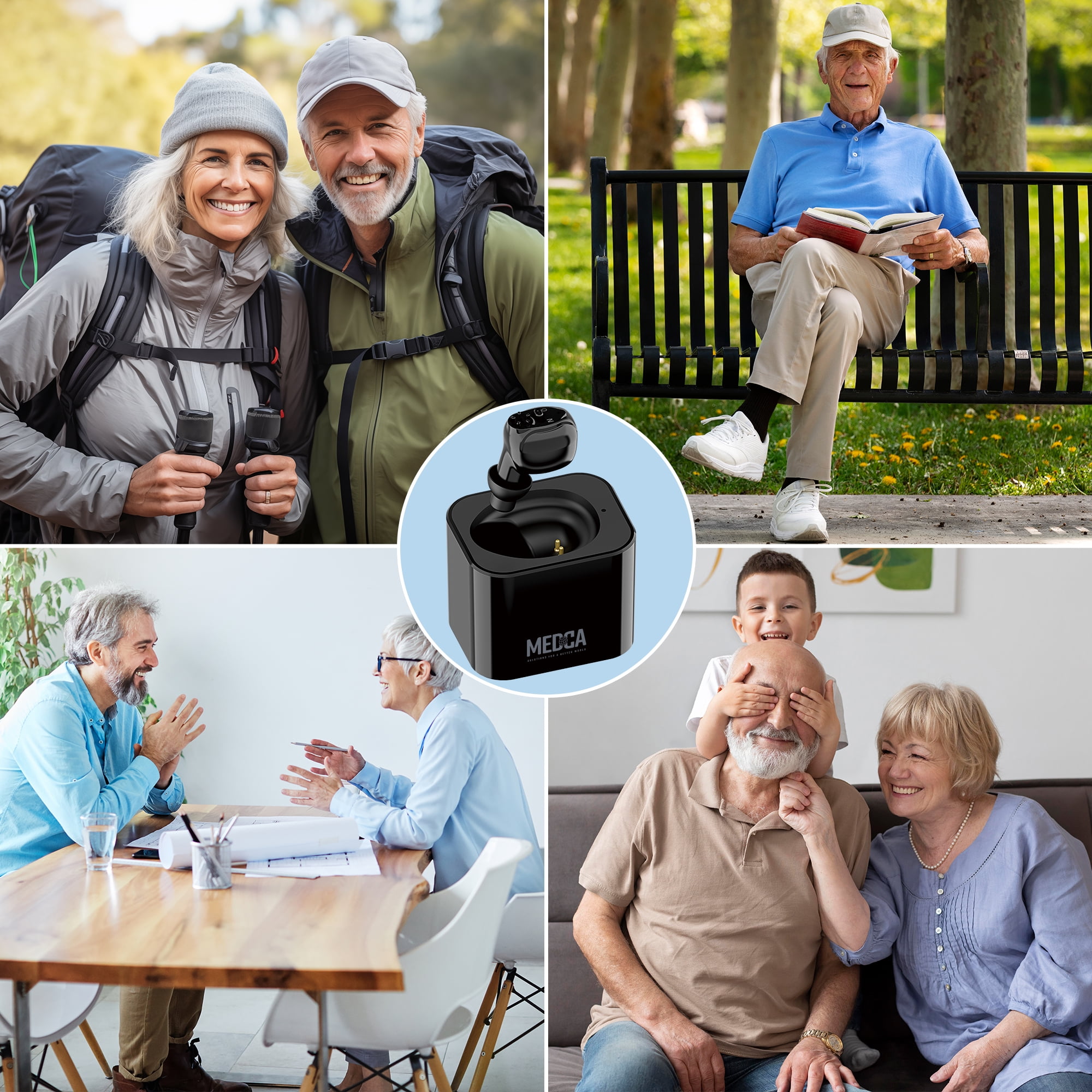 MEDca Digital Hearing Aid Rechargeable - HD Sound Hearing Amplifier for Adults and Seniors w/Charging Base, Intelligent Noise Reduction - Single Hear Assist Unit for Either Right or Left Ear, Black