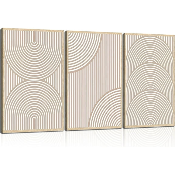 3Pcs Beige Neutral Canvas Wall Art Boho Minimalist Line Paintings Abstract Beige and White Line Wall Decor Mid Century Geometric Posters Prints for Living Room Bedroom Office Art Pictures d