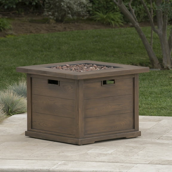 Colby Outdoor Square Gas Fire Pit, Brown Wood Pattern