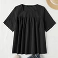 thumbnail image 3 of AherBiu Hauts à Manches Courtes pour Femmes Blouse Mignonne Col Carré Froncé Chemises Décontractées d'Été, 3 of 7