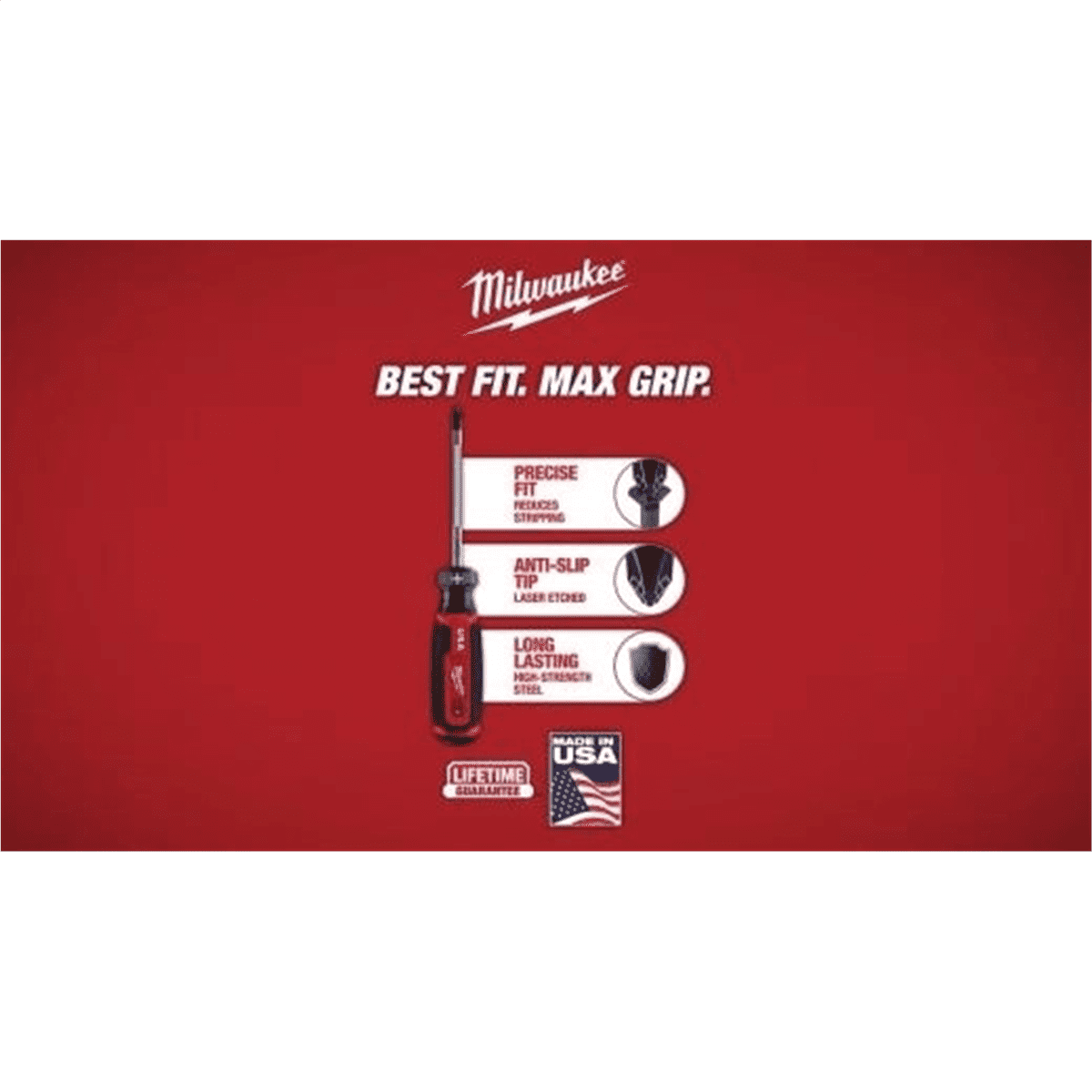 Milwaukee Tool 3/8 Inch Slotted 8 Inch Cushion Grip Demolition Screwdriver (USA)
