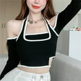 thumbnail image 2 of xiaxaixu Female Crop Tops, Off Shoulder Long Sleeve Fake Two Pieces T-Shirt, 2 of 7
