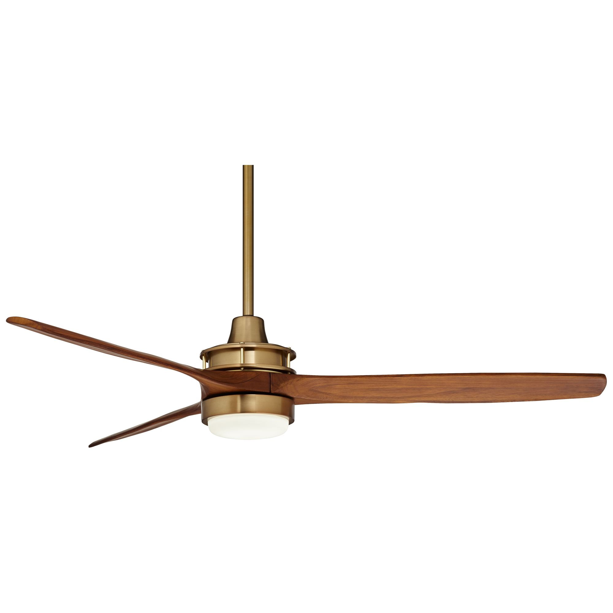 Casa Vieja 52" Windspun Indoor Ceiling Fan 3 Blade LED Light Remote Control Soft Brass Finish Motor Walnut Finish Wood Blades