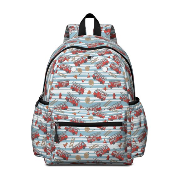 Fireman and Ladder Blue Pattern Backpack for School, Cute School Bag with Adjustable Shoulder Straps and Padded Back, 13.4"x11"x4.7"