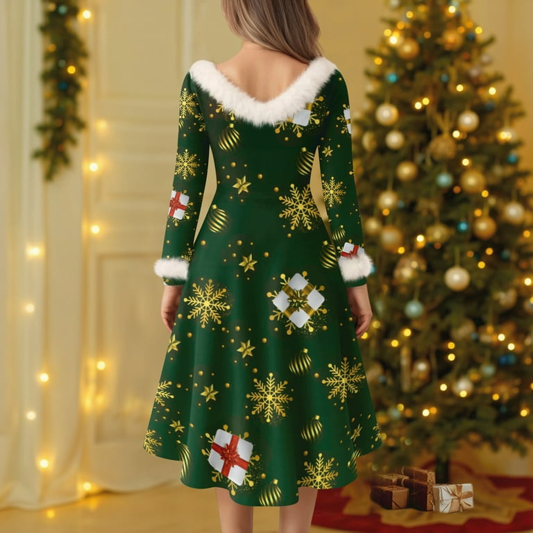 Women's Christmas Party Printed Vintage Midi Casual Cocktail Festive Dress for Holiday Celebration and Party Events with Retro Style,Dark Green,M - Walmart.com Women's Christmas Party Printed Vintage Midi Casual Cocktail Festive Dress for Holiday Celebration and Party Events with Retro Style,Dark Green,M - Walmart.com