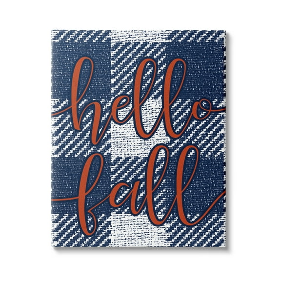 Stupell Industries Hello Fall Greeting Bold Typography Checker Blue Plaid, 24 x 30,Design by Daphne Polselli
