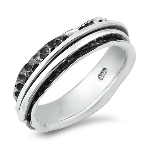 Unique Hammered Modern Ring .925 Sterling Silver Band Jewelry Female Male Unisex Size 5