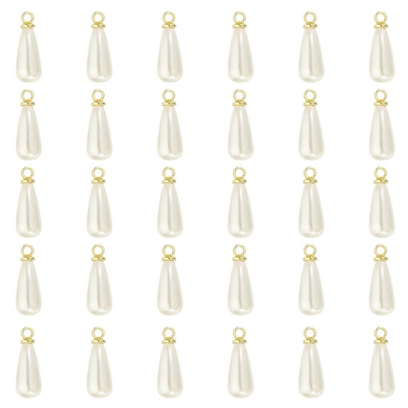 12x6mm Pearl Charm, 50Pcs Pearl Beads Teardrop Faux Pearl Pendant with Loop for Jewelry Making Necklace, Golden