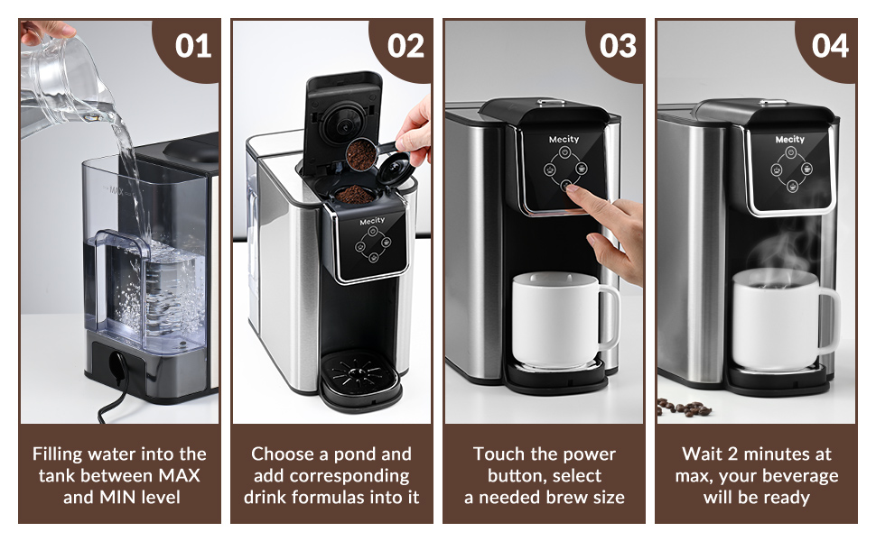 Mecity Coffee Maker 3-in-1 Single Serve Ground Coffee Brewer