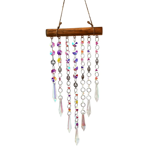 Campana de viento de cristal de ensueño para colgar en el salón, balcón, ventana o jardín Adorno de madera y cristal