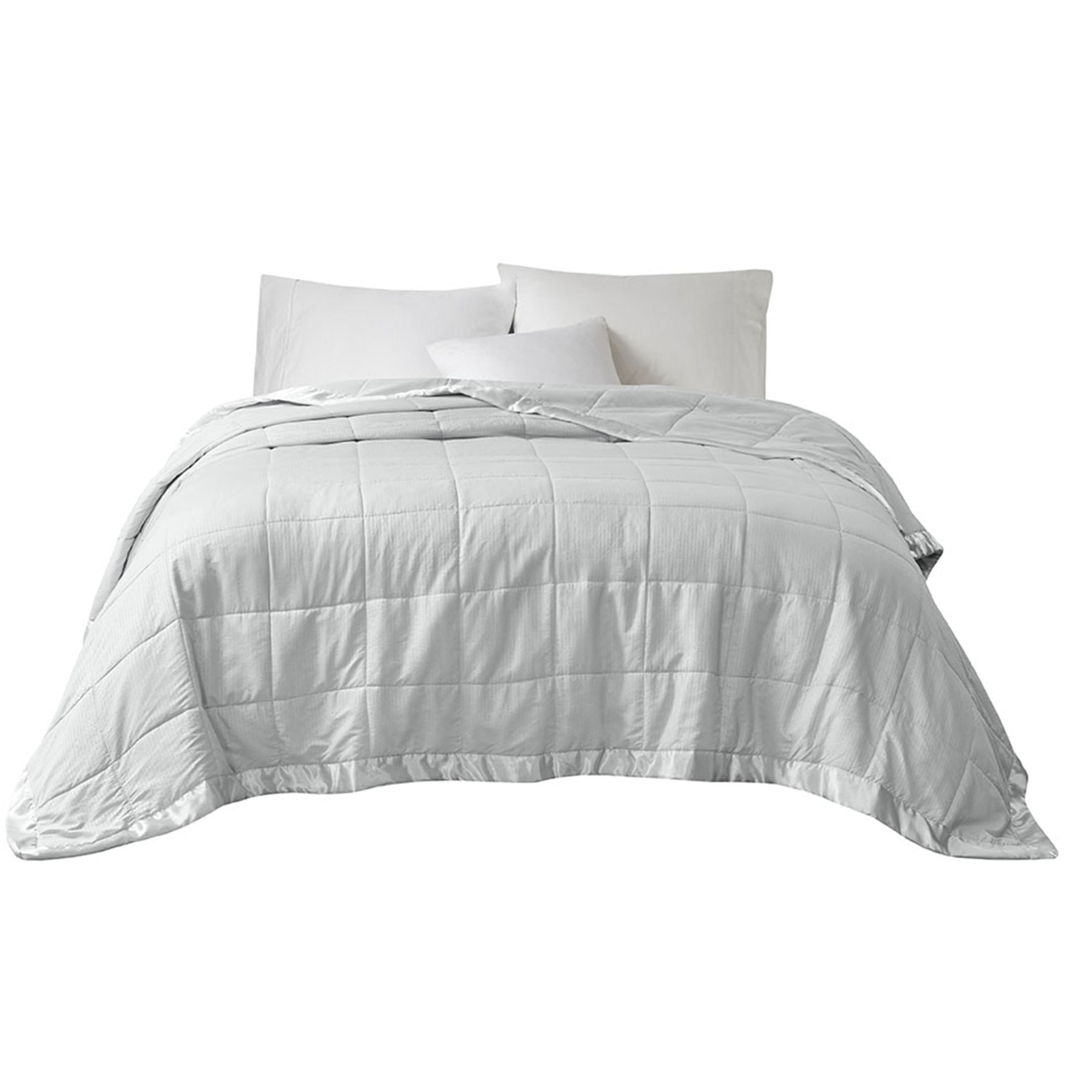 JERFIT Oversized Grey Down Alternative Comforter with Satin Trim - Hypoallergenic, OEKO-TEX Certified, Machine Washable, Queen Size Bed Blanket