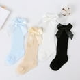 thumbnail image 5 of Toddler Baby Girls Knee High Stocking Cotton Tube Ruffled Breathable Socks Solid Color Bowknot Spring Summer Autumn for 0-3Years, 5 of 9