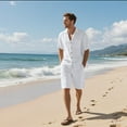 thumbnail image 7 of Men's Linen Vacation 2-Piece Beach Set, Solid Color Lightweight Button-Down Pocket Shirt and Elastic Waist Shorts, Summer Outfit For Holiday,White,2XL, 7 of 7