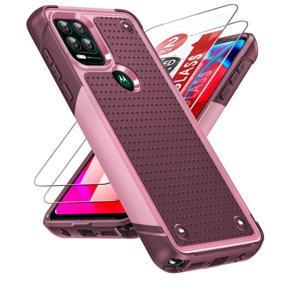 LeYi For Moto G Stylus 5G Case 2021: 2 Pack Screen Protectors, 12ft Drop Protection- Pink