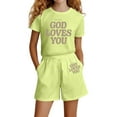 thumbnail image 2 of Girls 2 Piece Outfits Size 6/7 Girls Fashion Letter Print Casual Loose Short Sleeve Suit(4 14 Ages), 2 of 4