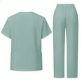 thumbnail image 3 of 2 Pcs Scrubs for Women Set Plus Size Stretchy Medical Uniformes Scrubs Set Solid V Neck Tops & Wide Leg Cargo Pants 2025 Mint Green S, 3 of 3