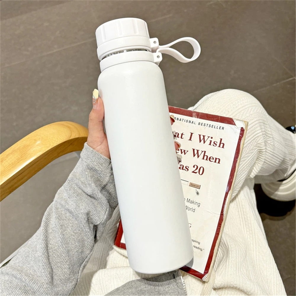Insulated 30 oz Water Bottle - Leak-Proof for Quick Hydration - Keeps Drinks Cold - for Travel or Gym - White