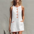 thumbnail image 4 of Atogsazn Womens Summer Button Mini Dress Casual Sleeveless Contrast Trim Loose Dresses A-Line Sundress White L Fashion, 4 of 7