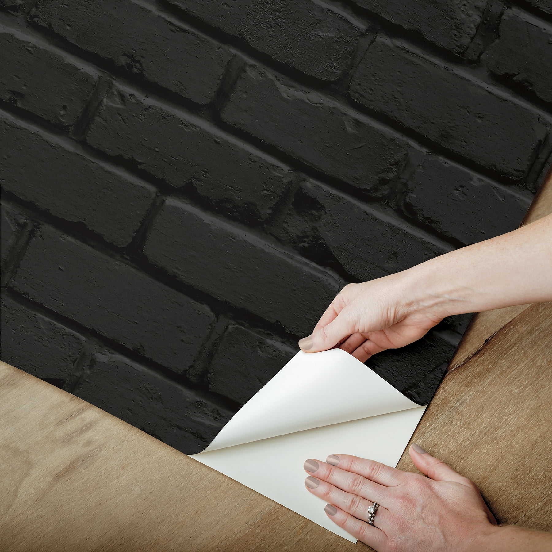 NuWallpaper Black Amsterdam Brick Peel & Stick Wallpaper, 216" x 20.5", for Home Decoration