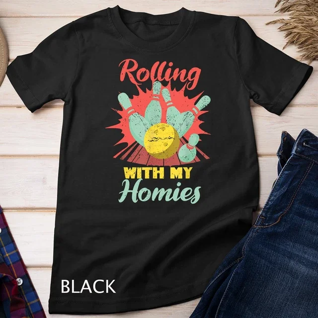 ALVORD Roulant avec Mes Amis Jeu de Quilles Vintage Drôle Rétro T-Shirt Unisexe P-5TG