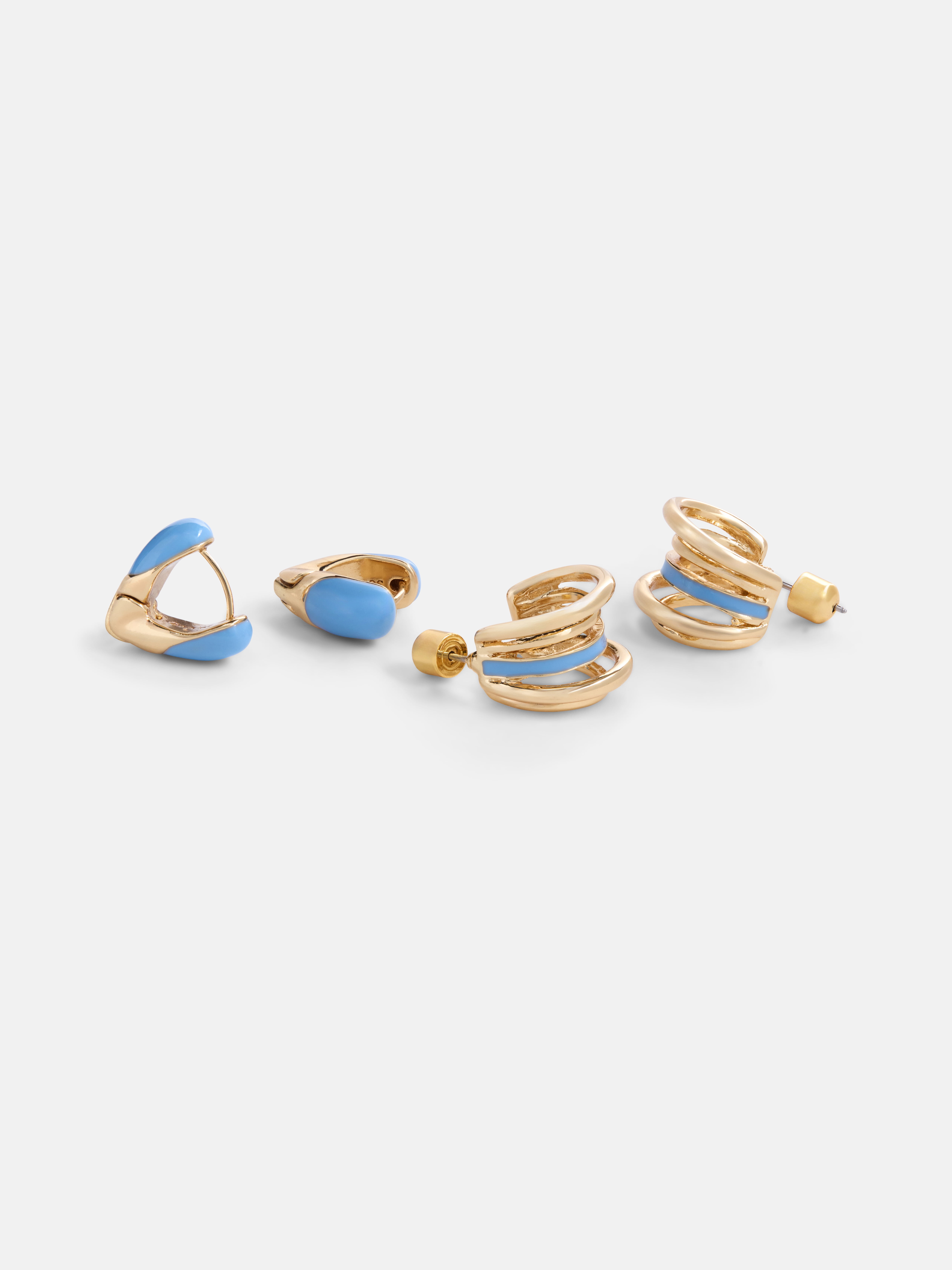 Free Assembly Women's Goldtone Duo Hoop Earring Set with Blue Enamel, 2-Pair