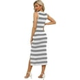 thumbnail image 4 of Womens Bodycon Summer Casual Midi Sundress Sleeveless Cute Hollow Out Knit Side Slit Striped Long Tank Dress, 4 of 5