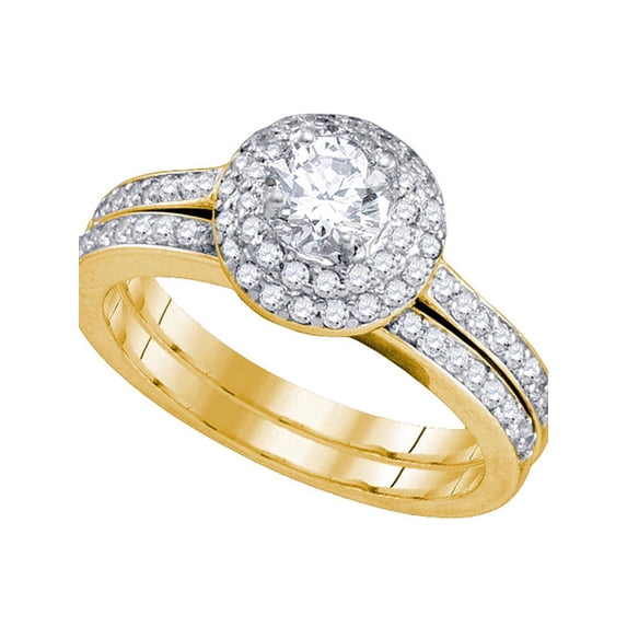 14kt Yellow Gold Womens Round Diamond Halo Bridal Wedding Engagement Ring Band Set 1.00 Cttw