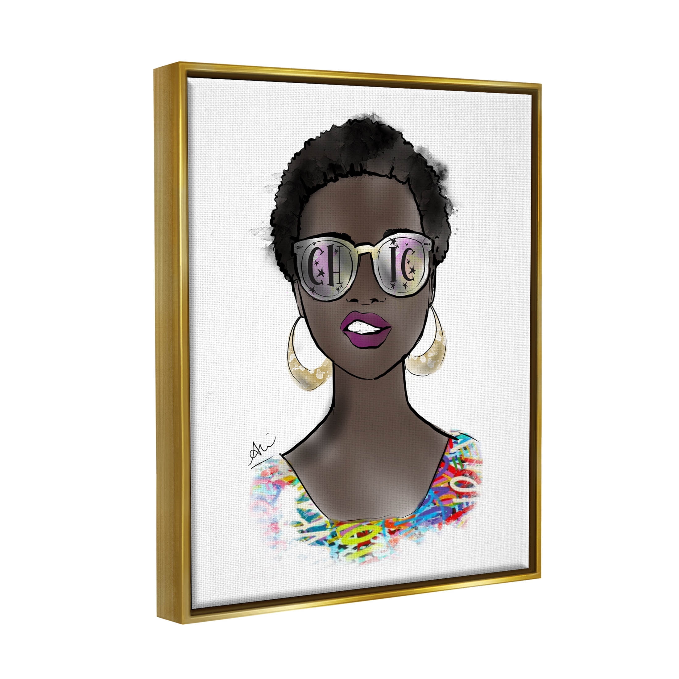 Stupell Industries Chic Bold Fashion Girl Graphic Art Metallic Gold Floating Framed Canvas Print Wall Art, Design by Alison Petrie